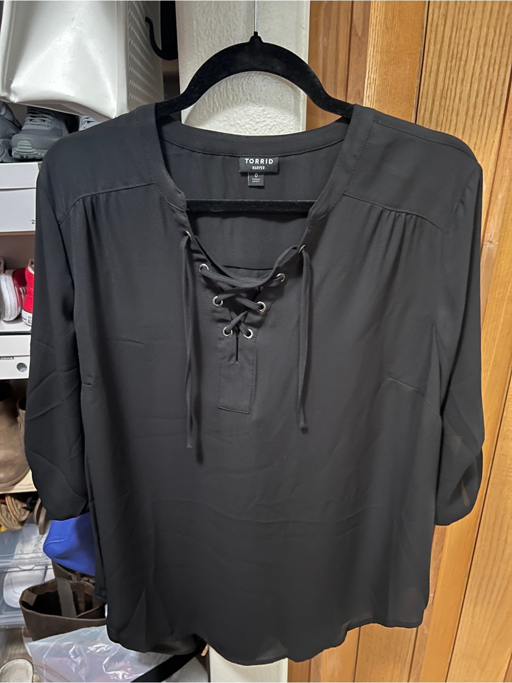 torrid Black Lace-Up Peasant Top